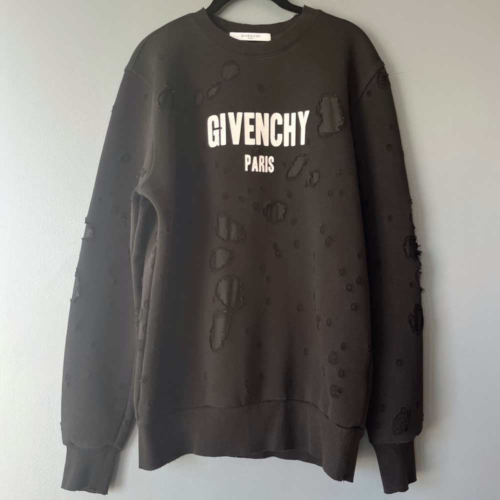 Givenchy Paris Distressed Logo Pullover Sweatshirt - image 2